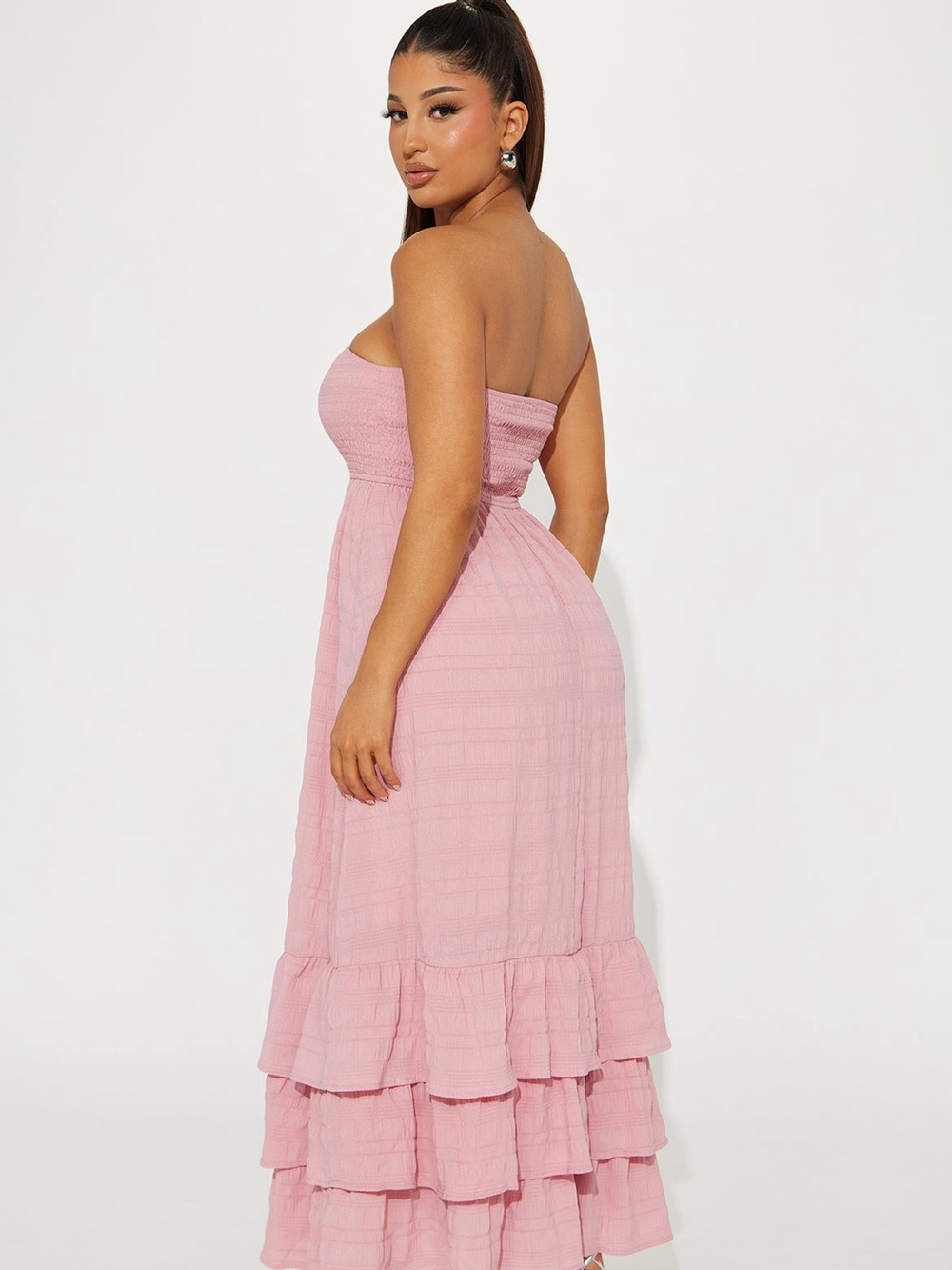 Fashion Nova Blush Strapless Tiered Maxi Dress